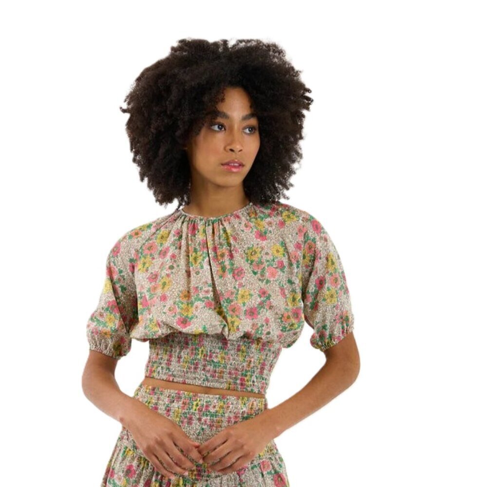 Sundays Ada Wallflower Cotton  Smocked Crop Top M Boho